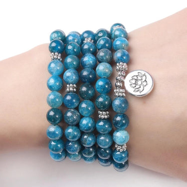 108 Blue Apatite Beads Mala Bracelet with Lotus / OM / Buddha Charm-Your Soul Place